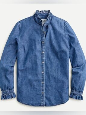 J. Crew NWT Ruffle Neck Classic Fit Boy Shirt In Chambray XS